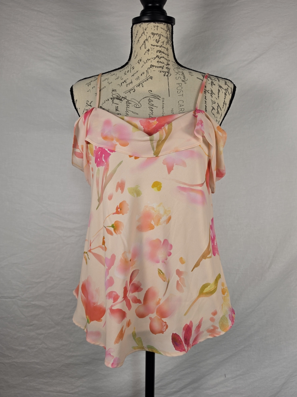 Urban Renewal Watercolor Floral Cold Shoulder Ruffle Cami Top - S